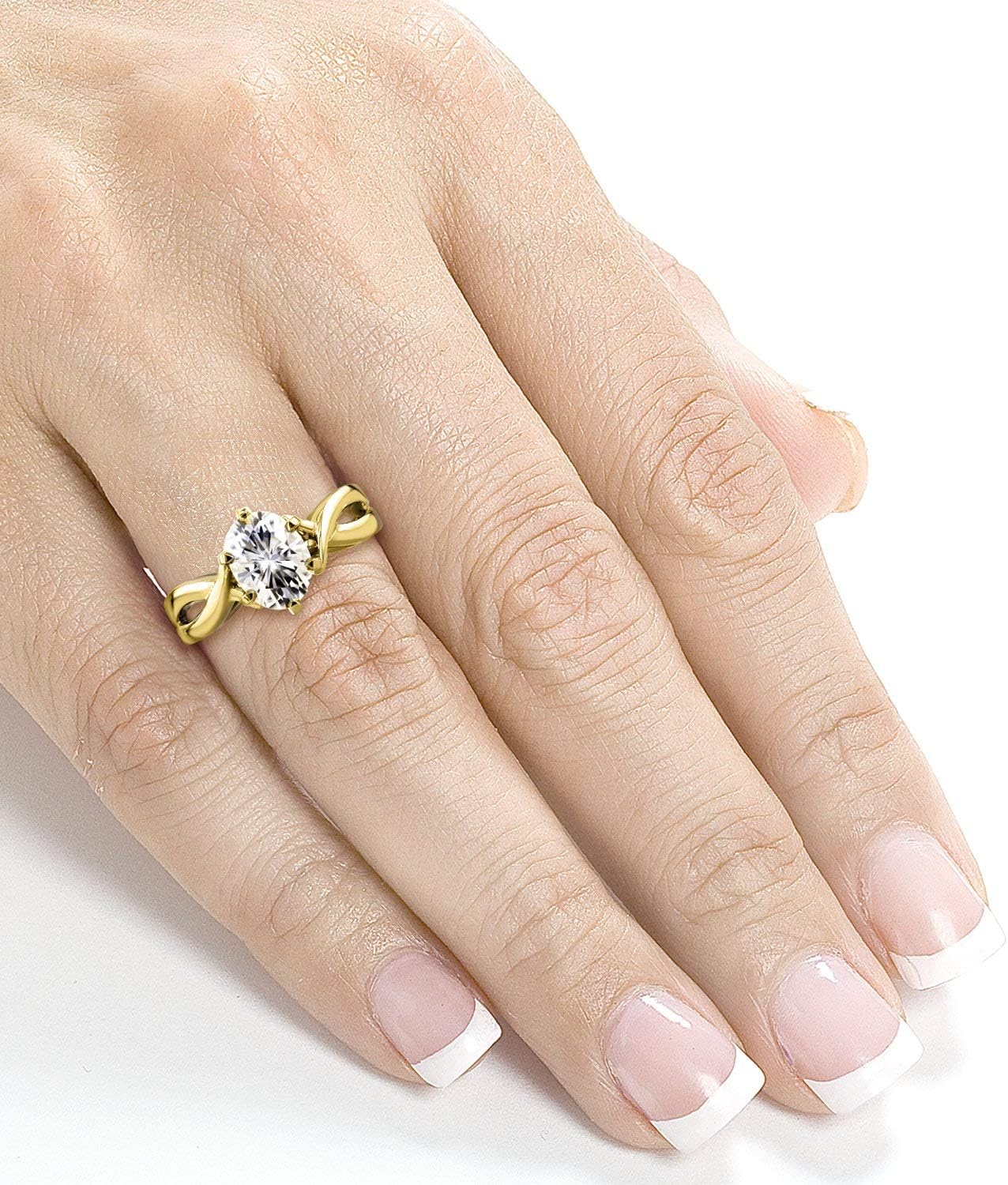 Kobelli Forever One (D-F) Oval Moissanite Solitaire Crossover Ring 1 1/2 CTW in 14k Yellow Gold