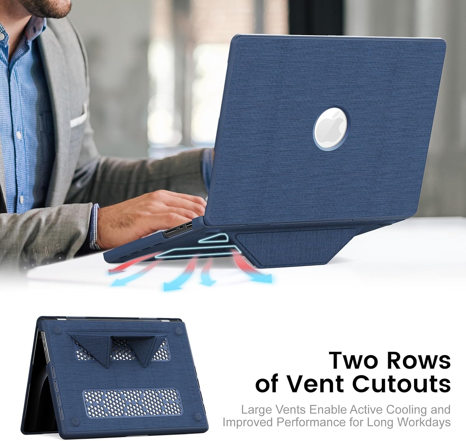 KAIJIAbox Compatible with MacBook Pro 16 Inch Case M5 M4 M3 M2 M1 2026-2021, 4 in 1 Kit Seamlessly Closes & Anti-Crack | Foldable Stand | Keyboard Cover | Mouse Pad | Hard Shell Woven Fabric, Navy