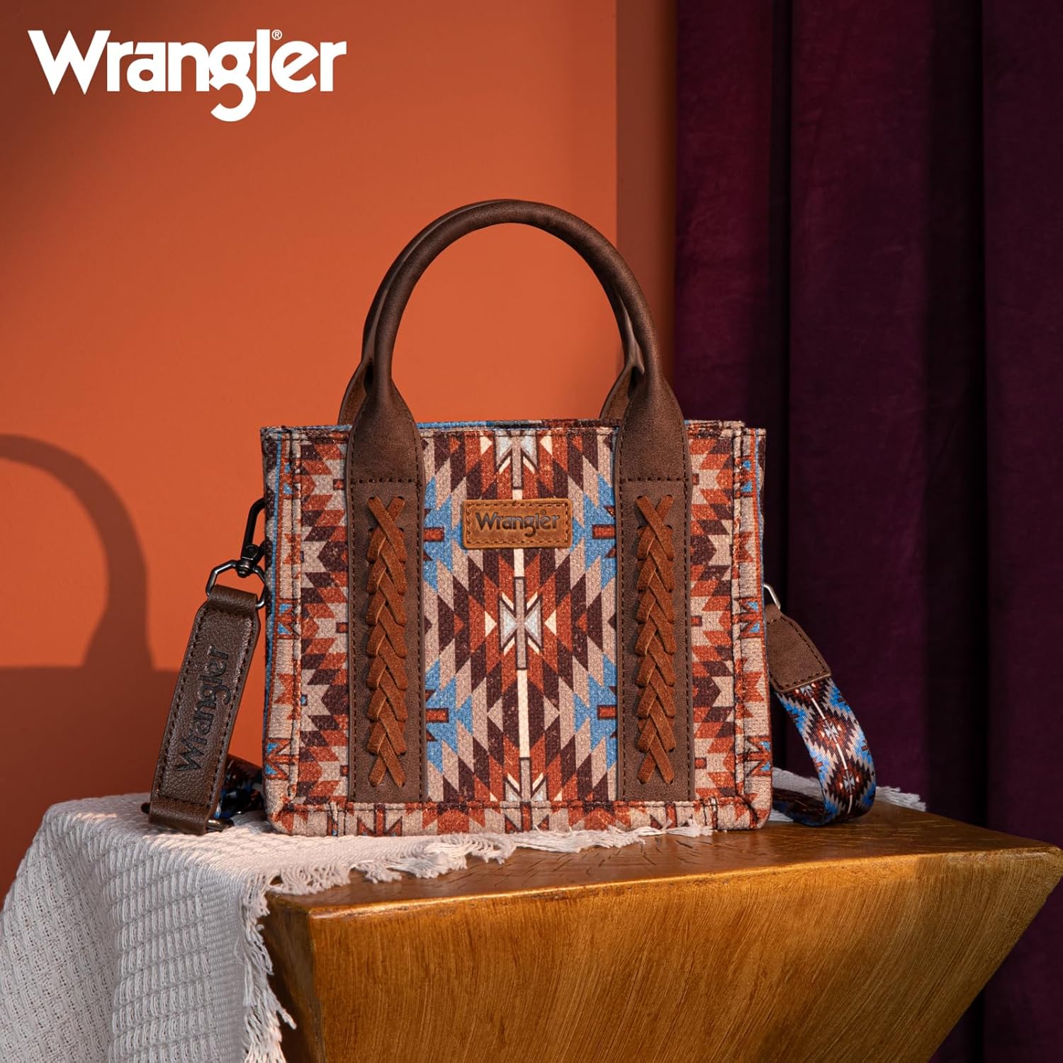 Montana West x Wrangler Mini Tote Bag for Women Small Western Crossbody Purse Aztec Top Handle Handbags - Image 2