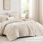Andency Queen Comforter Set Beige, Comforters Queen Taille Boho crème doux chaud Tufted Neutre Ensembles de confort pour lit Queen, 3 Pièces Esthétique Chevron Ferme Mignon Bohème Texturé Ensemble de lit