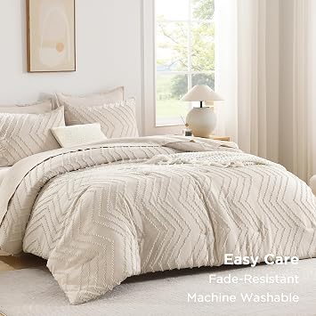 Andency Twin/Twin XL Comforter Set Beige, 2 Pieces Boho Soft Bedding Set