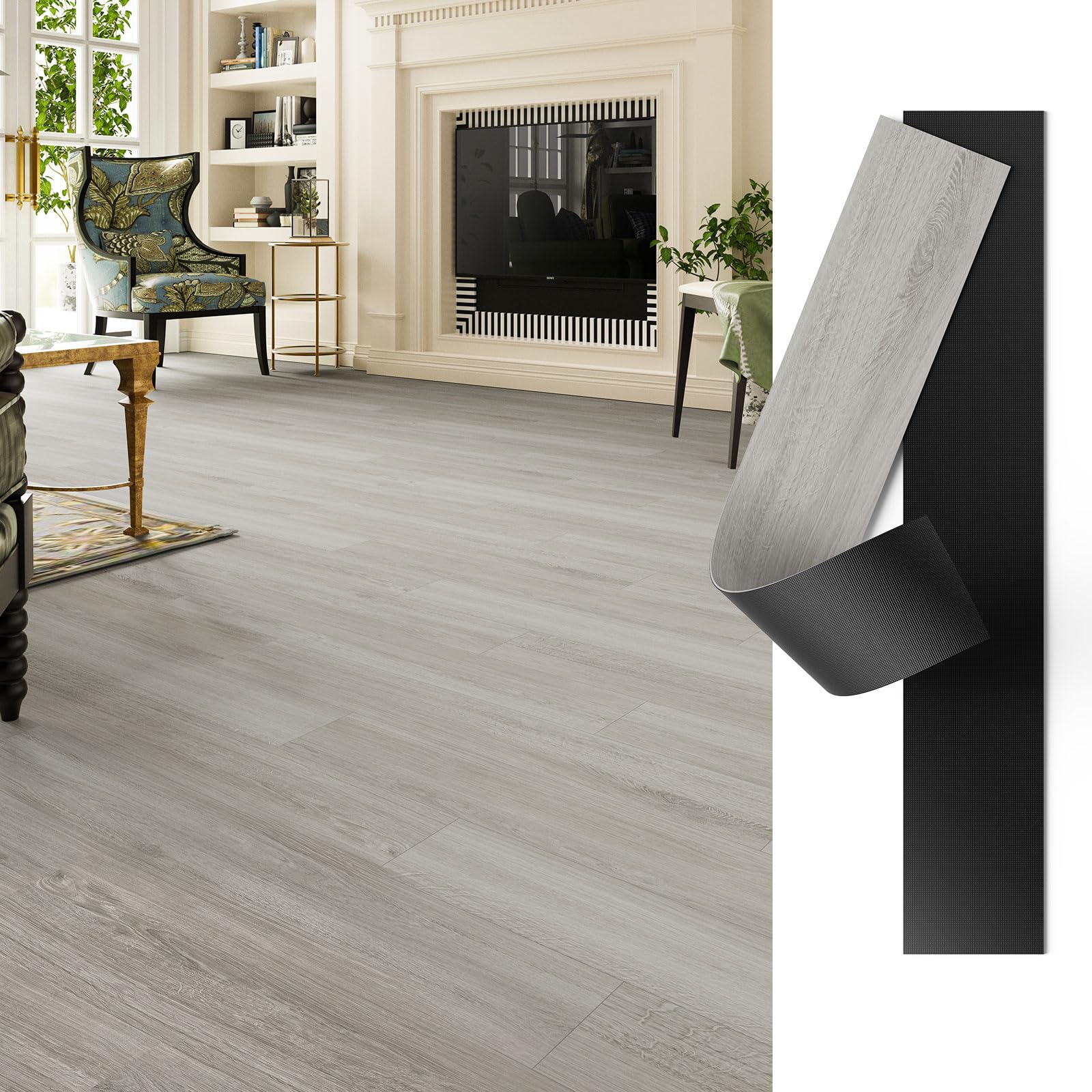 GreenFullHouse Vinyl Flooring, Just Lay Down, No Glue No Click, 3.2mm Thick