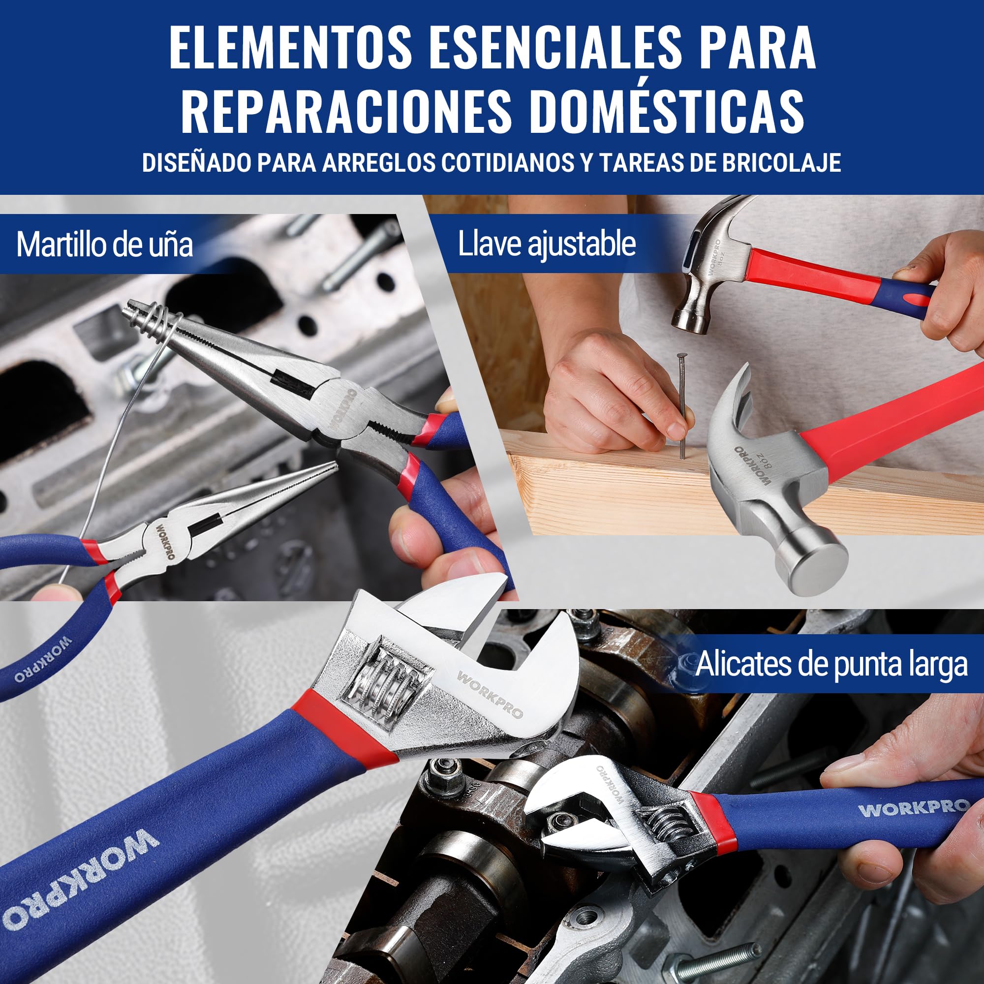WORKPRO Juego de Herramientas Básicas 100-piezas, Herramientas manuales con Bolsa, Set de Herramientas Profesionales para Bricolaje y Arreglos Diarios