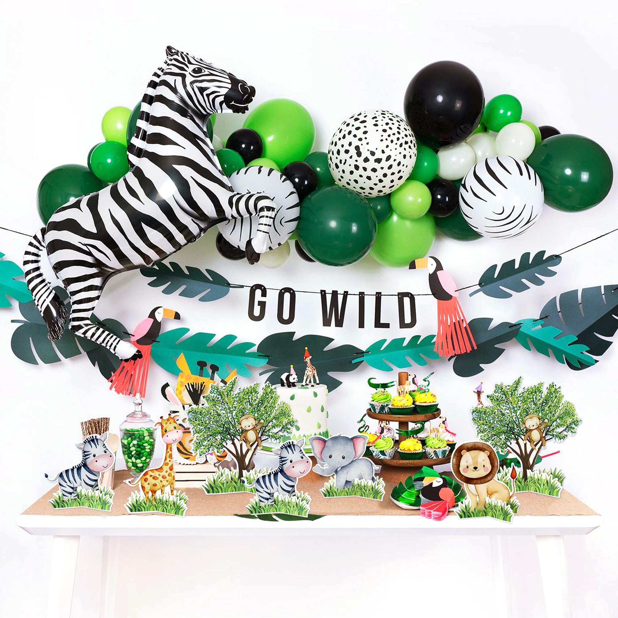 Ercadio 10PCS Jungle Animals Cupcake Toppers Three-Dimensional Lion Monkey Zebra Giraffe Elephant Table Centerpiece Safari Animals Theme Baby Shower Kids Birthday Party Decor Supplies