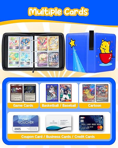 Miniatura 7 de Carpeta de tarjetas para tarjetas Pokémon, 4 bolsillos coleccionables, álbumes de tarjetas coleccionables para libros, 400 tarjetas con fundas
