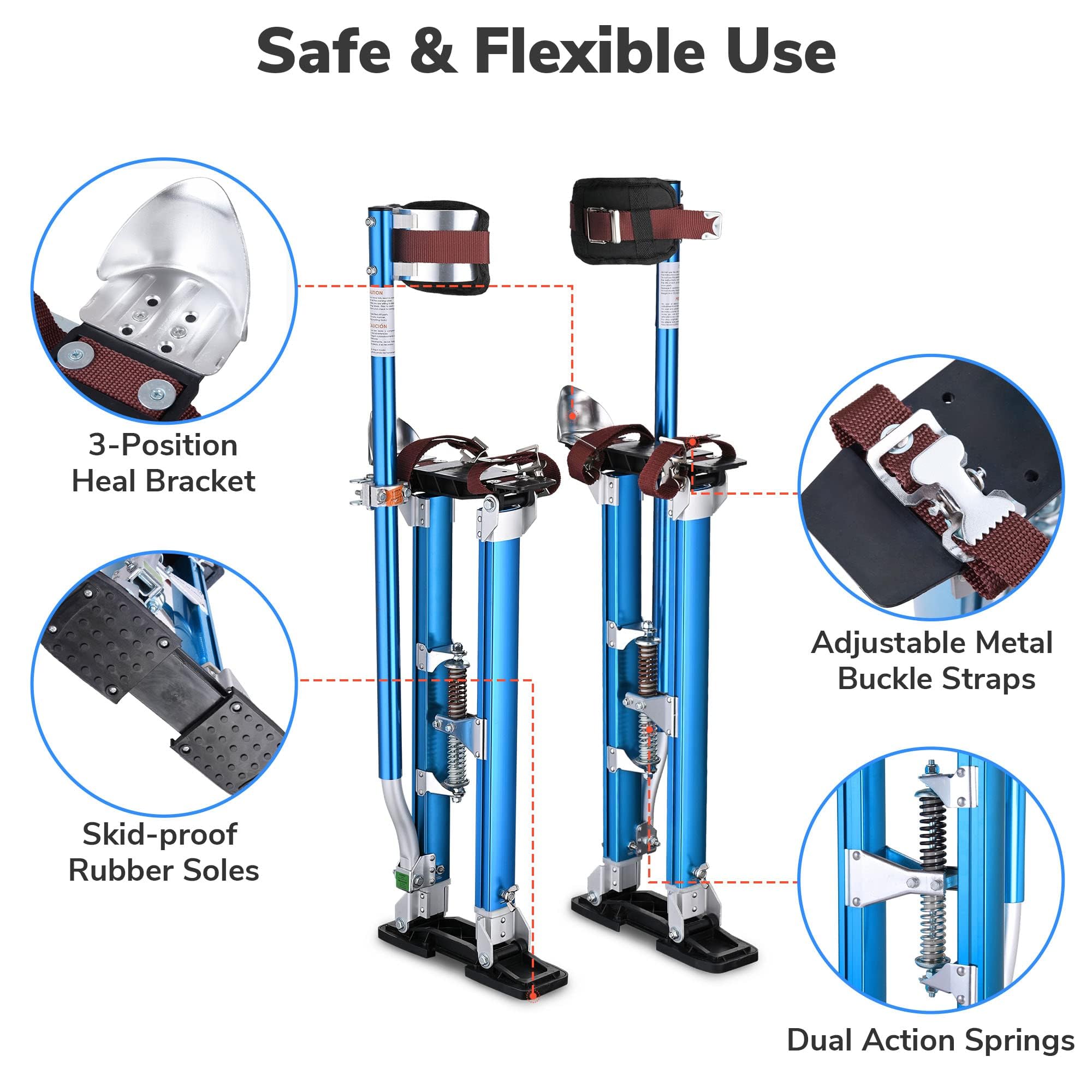 Échasses pour cloisons sèches durables Outil en aluminium Alliage d'aluminium Échasses pour cloisons sèches réglables de qualité professionnelle Échasses de travail Échas(122（162cm) Hauteur réglable