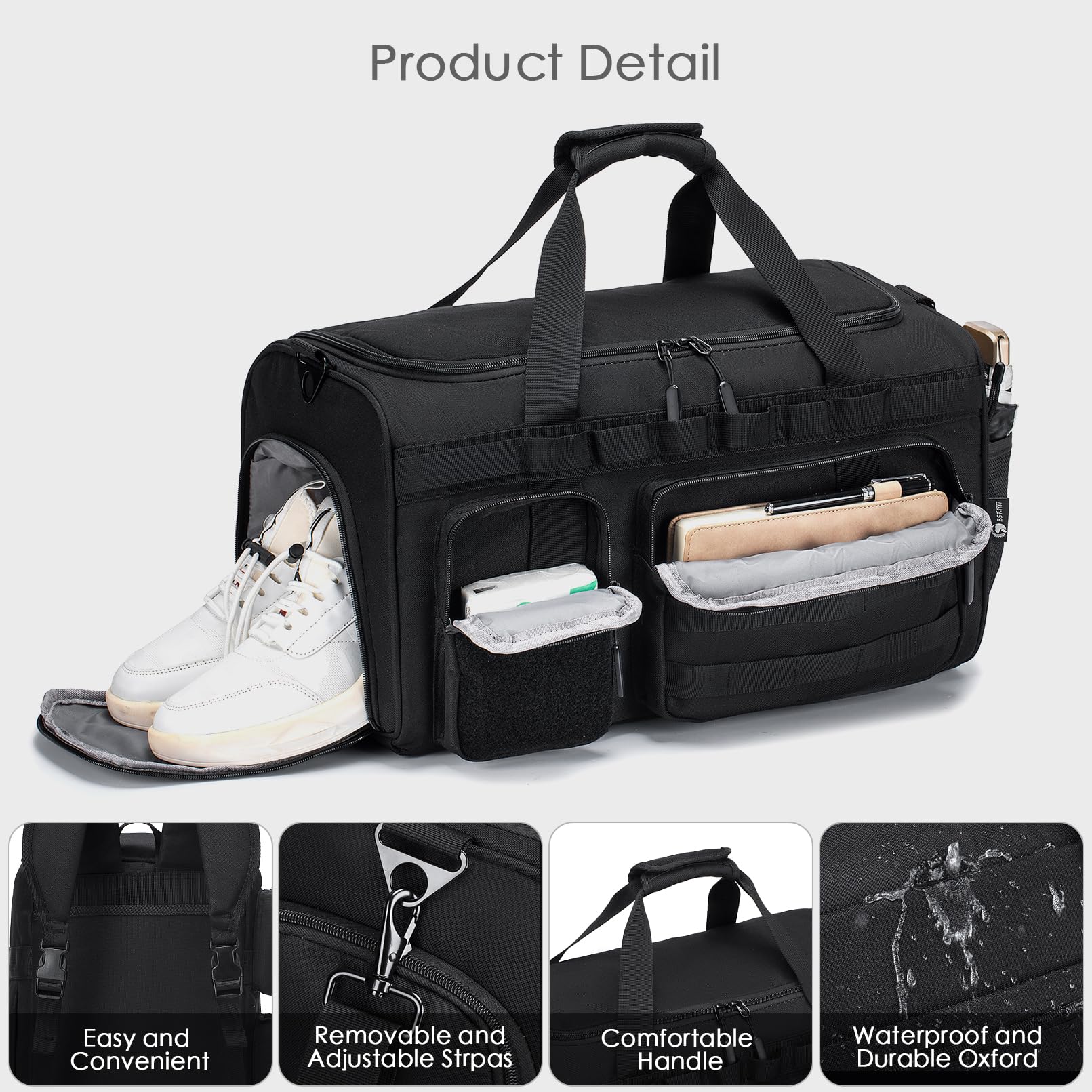 Reisetasche Handgepäck 40L，Oxford Sporttaschen mit Schuhfach Nassfach Taktischer Weekender Handtasche Duffle Bag Handgepäck Tasche Koffer