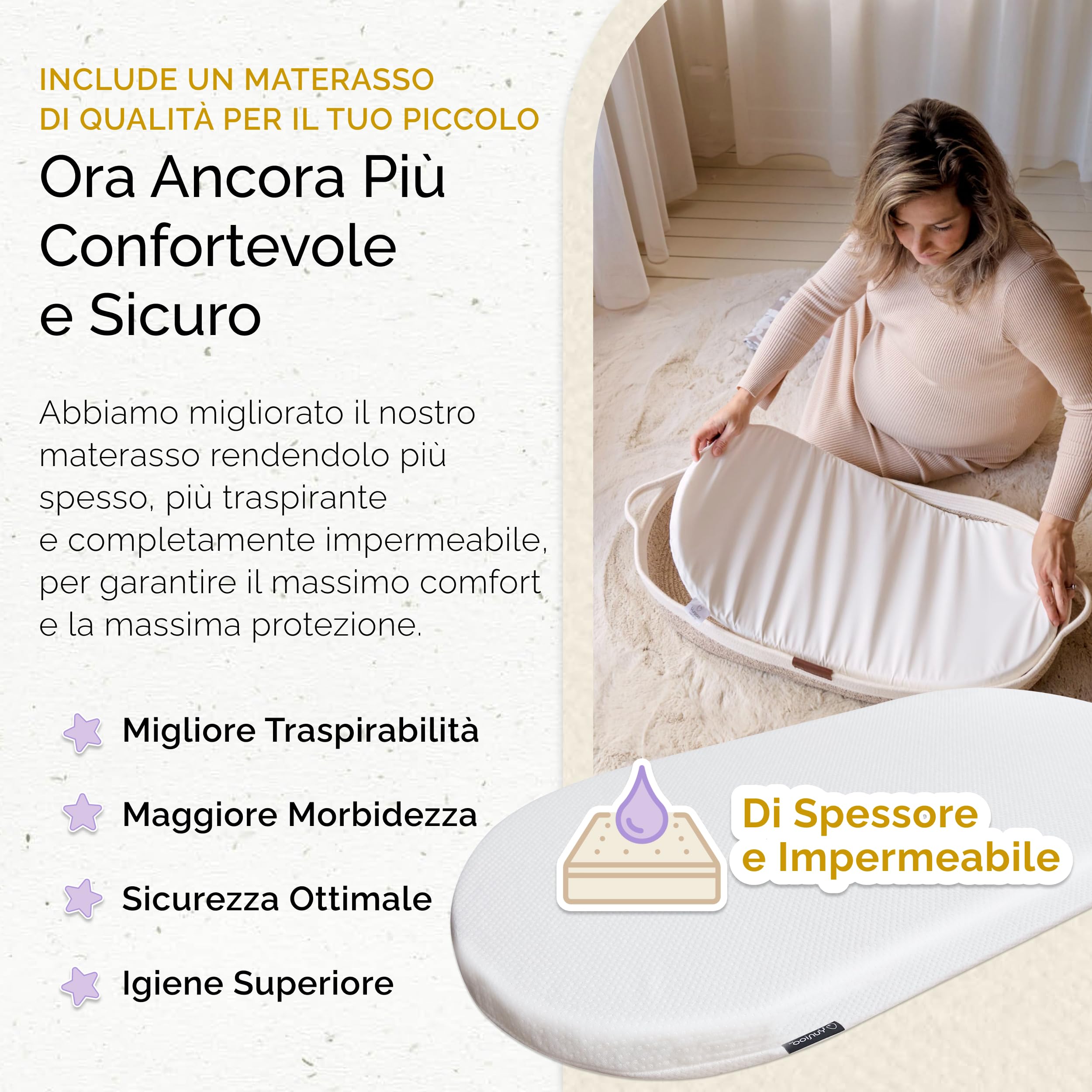 Yunioo Cesta Fasciatoio per Neonato con Materassino Impermeabile e Fasciatoio Portatile Neonato Morbido Cuscino Adatto a Cassettiera e Piano Per il Cambio