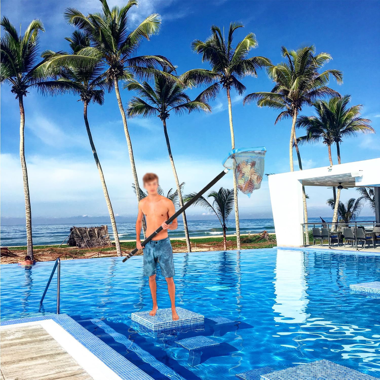 Bâton de piscine en fibre de carbone, télescopique à 4 sections de 4,5 m, léger et facile à prendre en main, bâton de nettoyage réglable, utilisé pour le nettoyage de la piscine, connecté à un