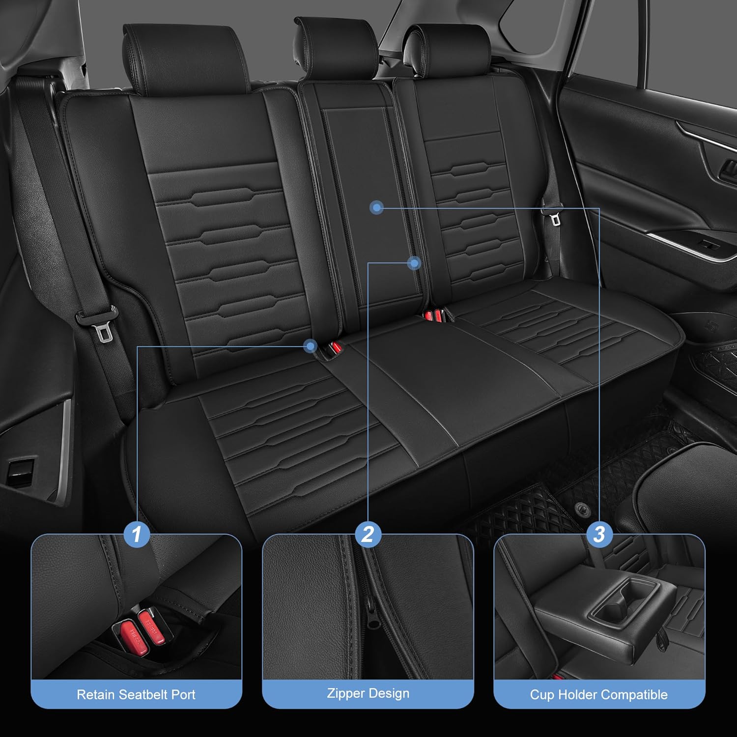 AOMSAZTO Car Seat Covers Full Set Custom Fit for Ford Fusion 2013 2024 2015 2016 2017 2018 2019 2020 Faux Leather Seat Covers (5 Seats,Black)