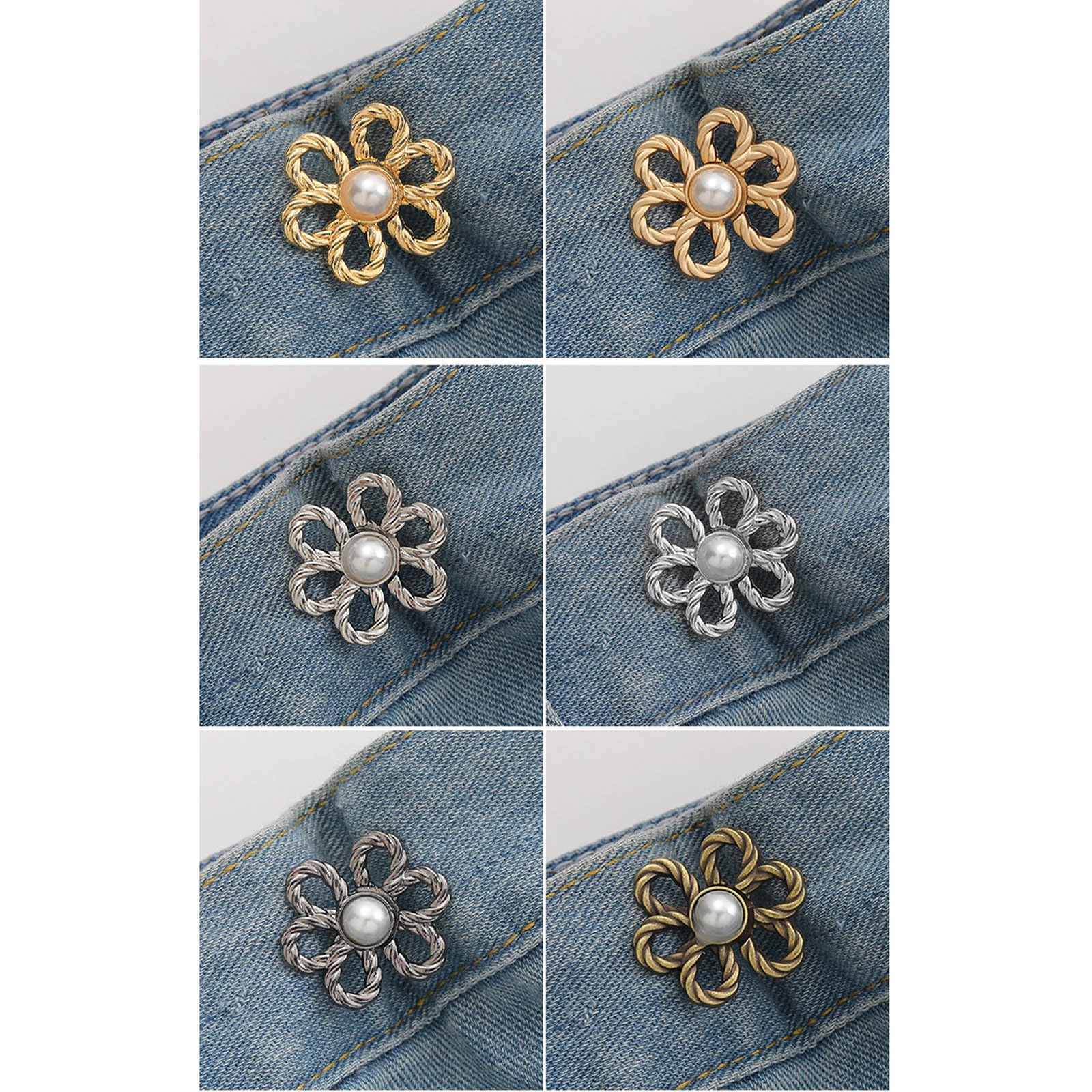 TYFGRT – Lot De 8 Boutons En Forme De Fleur Pour Resserrer La Ceinture – Amovibles, Réglables – Couleurs Bronze, Noir, Argent, Or