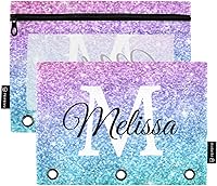 Vista 9 de Estuche para lápices personalizado verde menta con purpurina para 3 anillas, bolsa de lápices personalizada con cremallera, estuche transparente