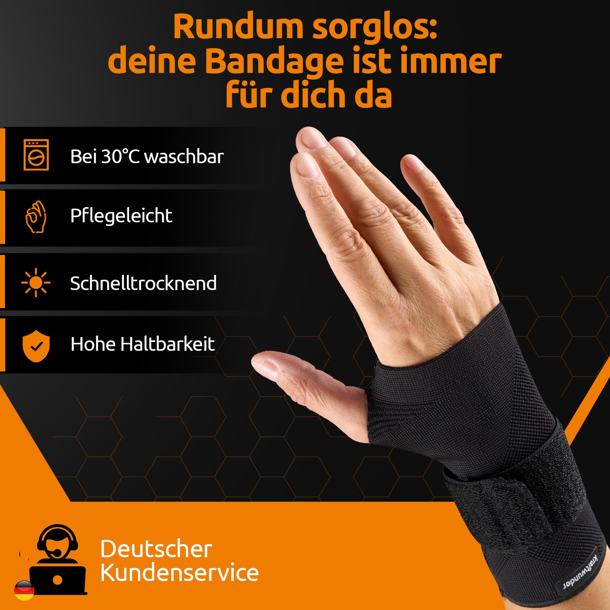 Handgelenk Bandagen | Made in Germany | Stabilisierende Handgelenkstütze mit Schiene | verstellbar | Handgelenkbandage für Sport, Fitness & im Alltag (Schwarz, M, Rechts)