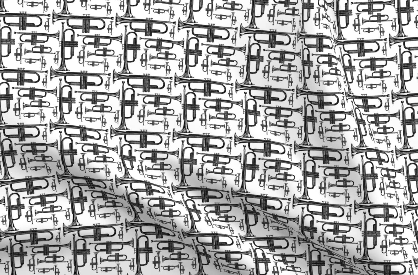 Spoonflower Fabric - Trumpet Music Brass Band Black Printed on Organic Cotton Sateen Fabric by The Yard - Sewing Quilting Apparel Home Decor
