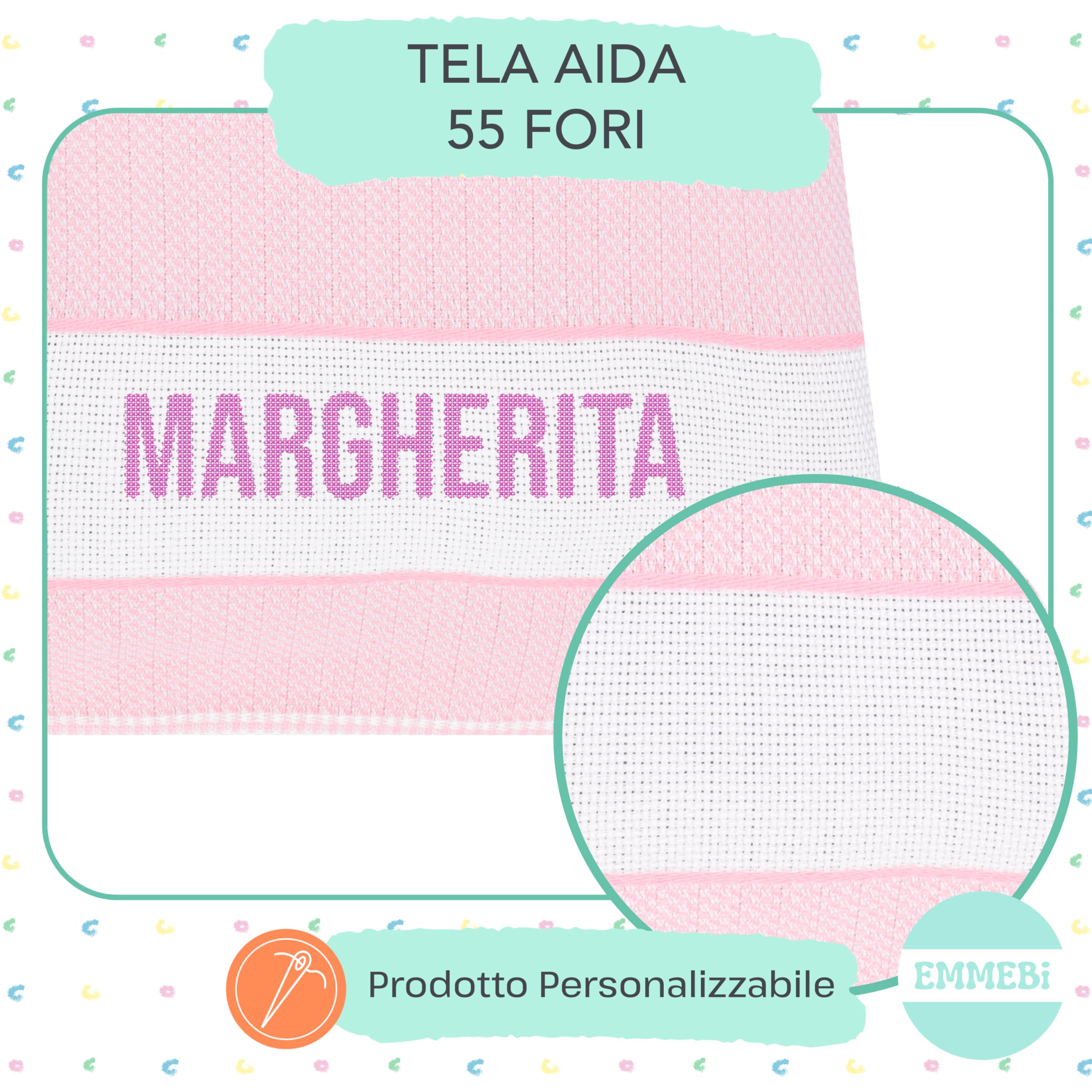 EMMEBi Sacca asilo da ricamare con tela aida in cotone (Rosa aida)
