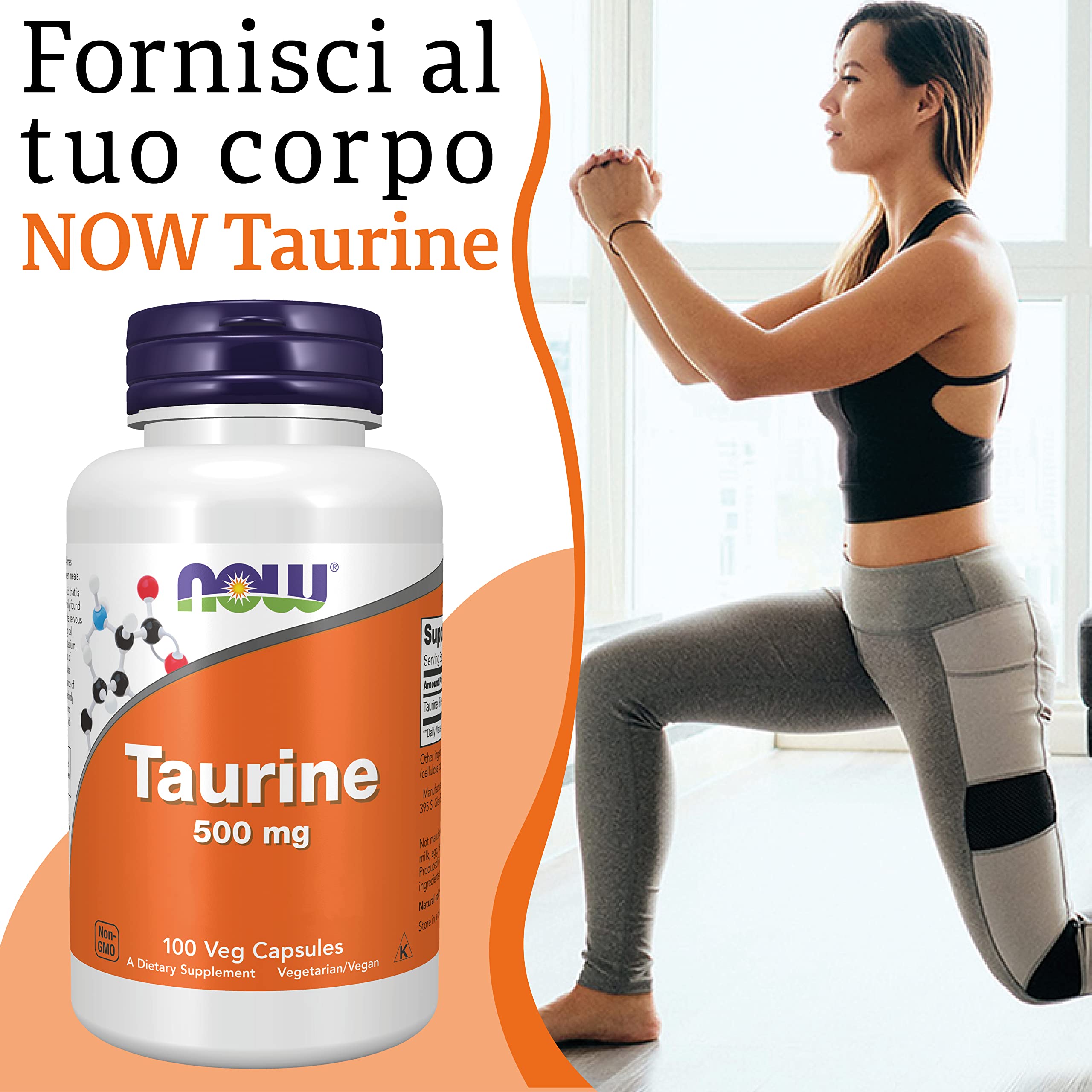 Now Foods, Taurina, 500 mg, 100 Capsule vegan, Testato in Laboratorio, Aminoacido, Senza Gutine, Senza Soia, Vegetariano