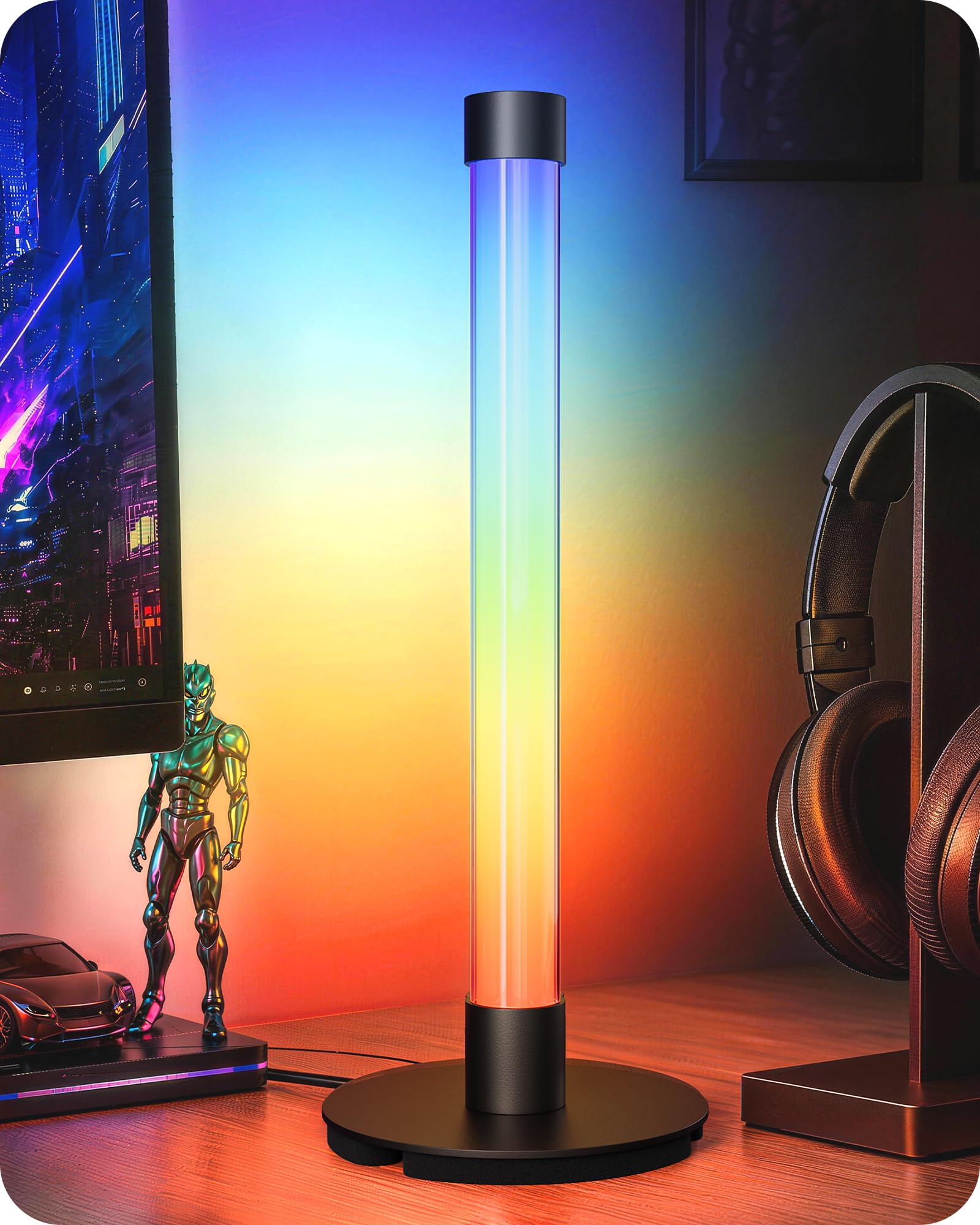 EDISHINE Lampada da Tavolo LED, RGB & Bianco Caldo, Sync Musicale, Nera