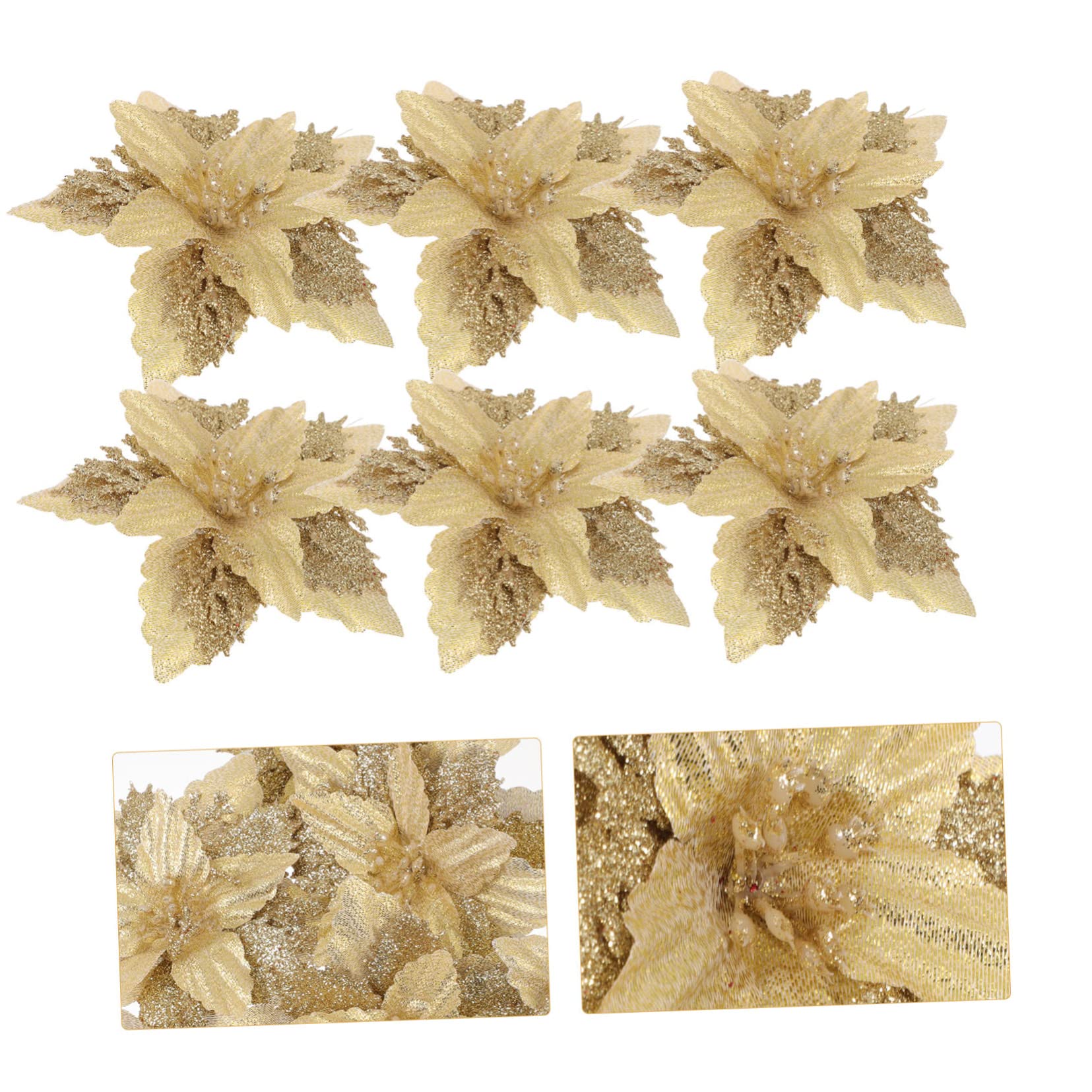 48 pièces Fleur de Noël Poinsettia à Paillettes de Noël Ornement de Fleur de Poinsettia de Vacances Ornement de Couronne de Noël Ornements d'arbre de Noël Poudre de Paillettes Fleurs