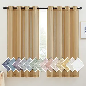 NICETOWN Desert Yellow Curtains for Bedroom, Grommet Semi Sheer Linen Window Curtains & Drapes Privacy with Light Filtering for Kids Room/Boys, 2 Panels, W52 x L63