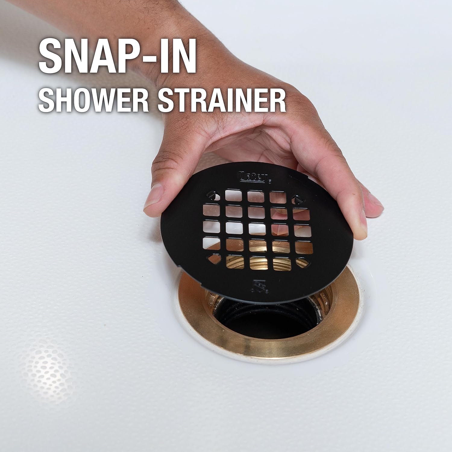 Universal 4-1/. Round Snap-Tite Shower Strainer, Matte Bla