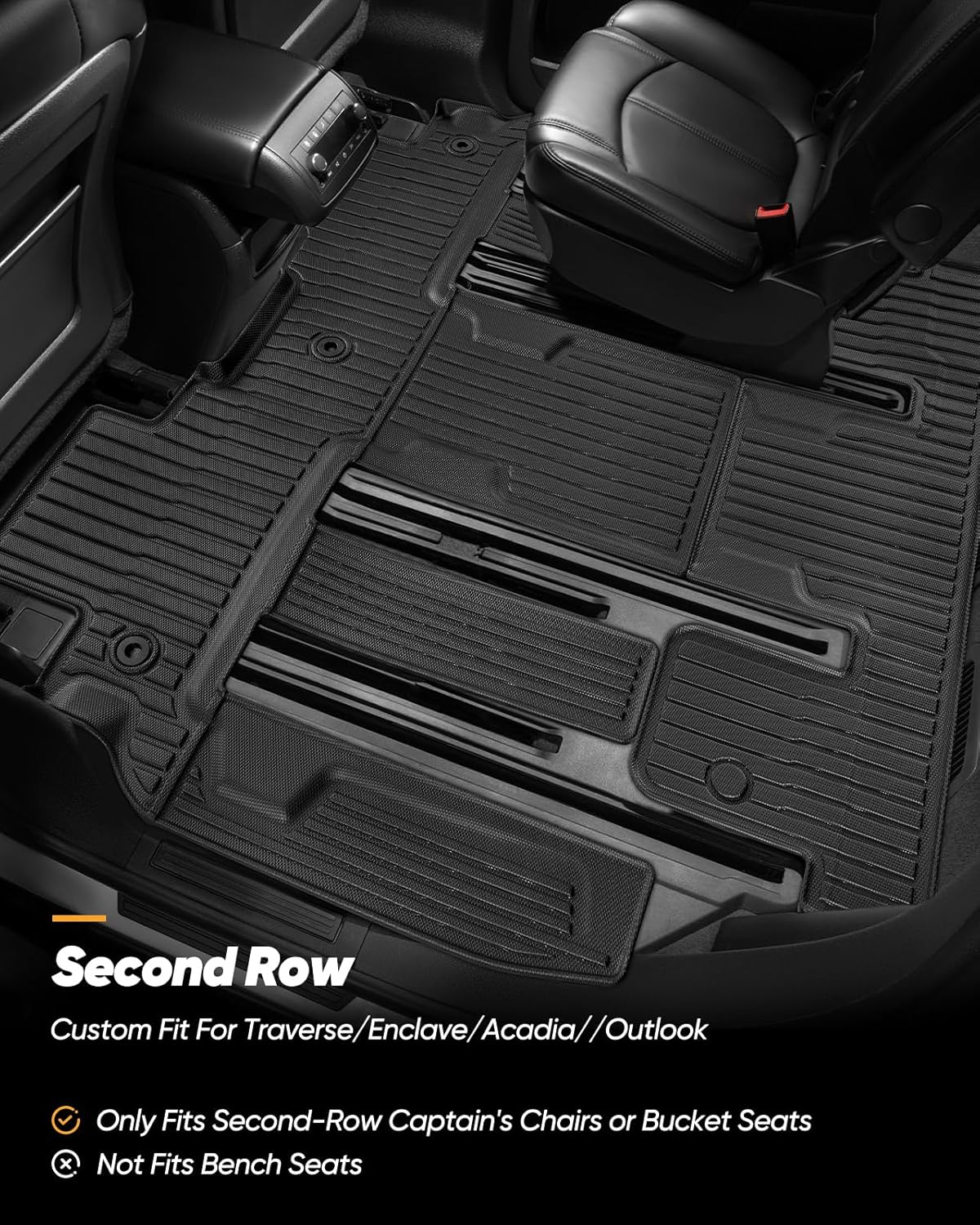 All Weather Floor Mats Custom Fit for Chevy Traverse 2009-2017 (Only Fits Captain's Chairs), Front Backseat Row Liners for GMC Acadia 2007-2017, Full Interior Protection TPE Rubber Car Accessories - Image 7