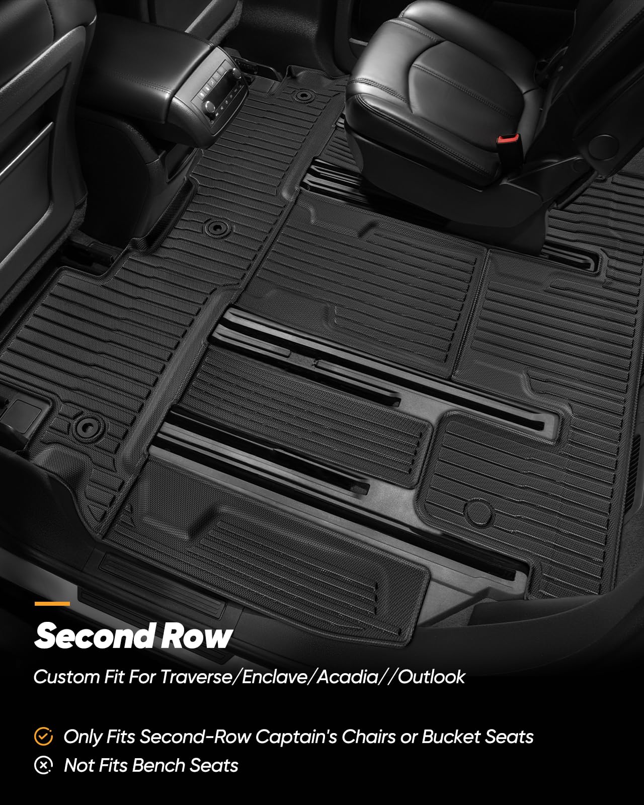All Weather Floor Mats Custom Fit for Chevy Traverse 2009-2017 Only Fits Captains Chairs Front Backseat Row Liners — view 7