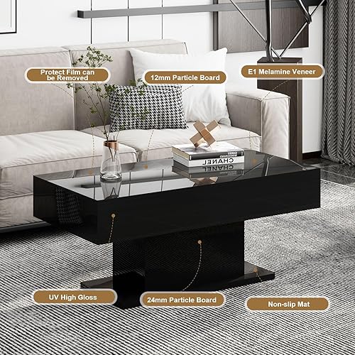 Miniatura 8 de Mesa de centro LED para sala de estar, mesas de centro negras para sala de estar, Mesas de centro para Salas Modernas, mesa de centro anidable