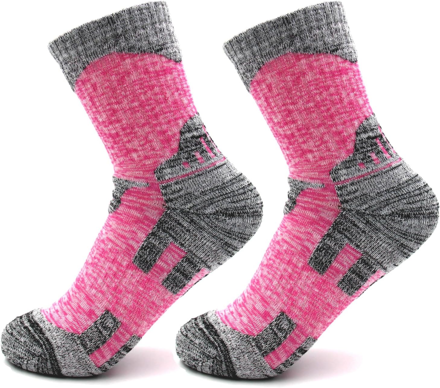 2 Pairs Women's Hiking Socks, Antiskid Wicking Deodorisation Cotton Socks For Outdoors Camping Hiking Sports(Pink L)