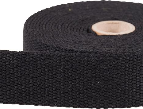 Heavy Duty Cotton Webbing Strap, 1 or 1.5 Inches and Colours, 5m (Black, 38mm)
