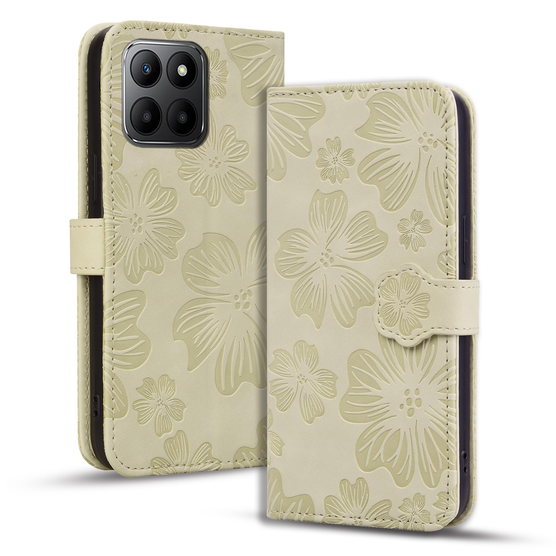 Rosbtib Case for Honor X6 4G/ X8 5G/ Honor 70 Lite 5G PU leather Flip Protective Case with Card slot Magnetic Closure Cherry Blossom Embossing Cover Honor 70 Lite 5G