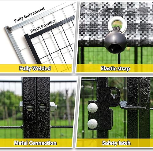 Miniatura 5 de Perrera grande para perros exteriores, recinto para corral de perros de 8 x 4 x 6 pies, con cubierta de techo, alambre soldado resistente, valla de