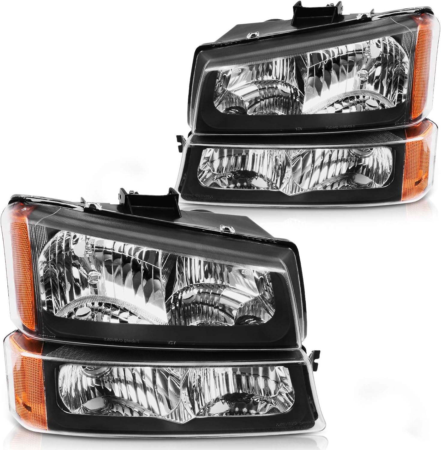 DWVO Headlights Assembly Compatible with 2003 2004 2005 2006 Chevy Silverado Avalanche 1500 2500 3500 (Black Housing Amber Reflector) A Black Housing Amber Reflector Clear Lens OE Replacement