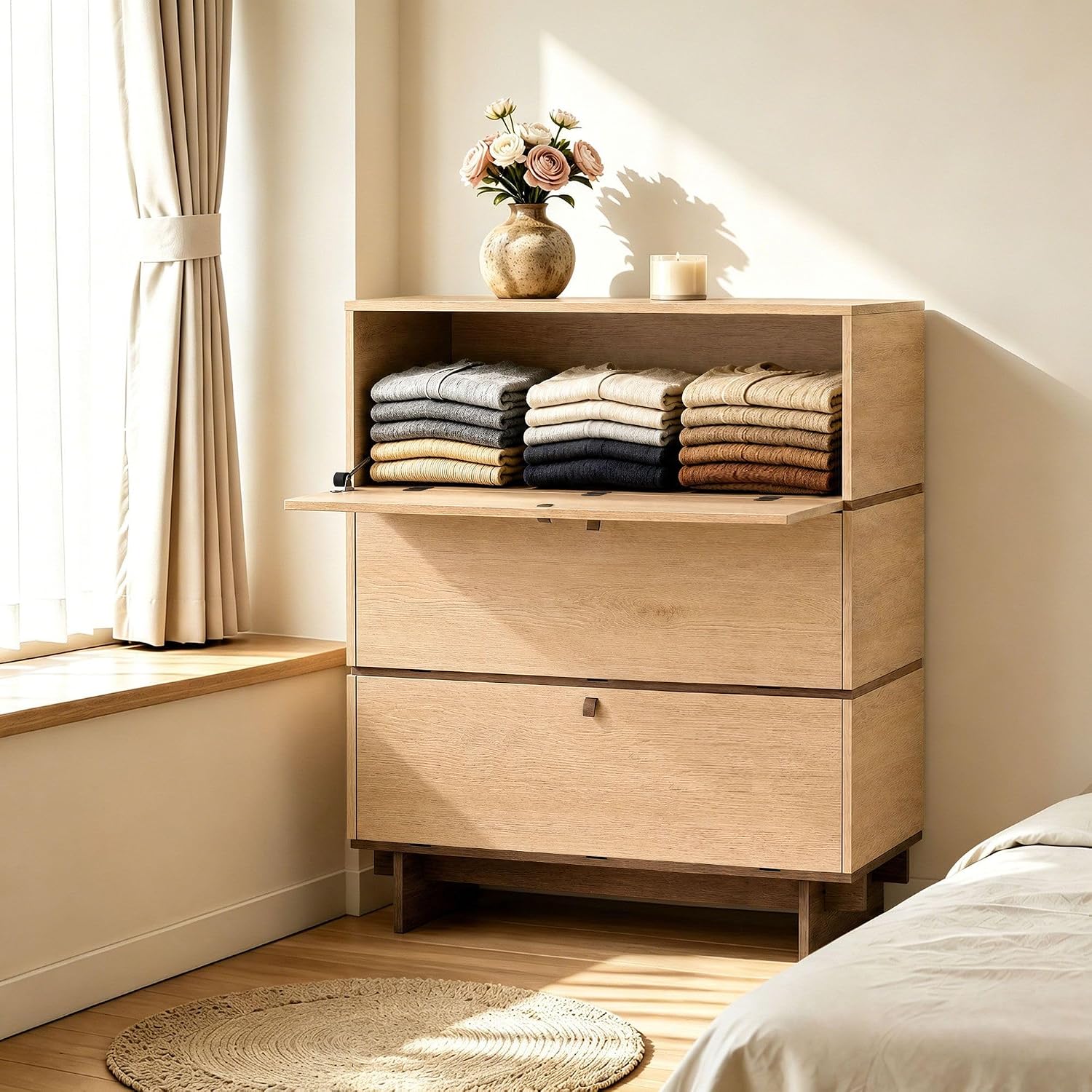 Sebastack 3 Drawer Dresser,29.5"W Stackable Storage Cabinet in Nature Oak