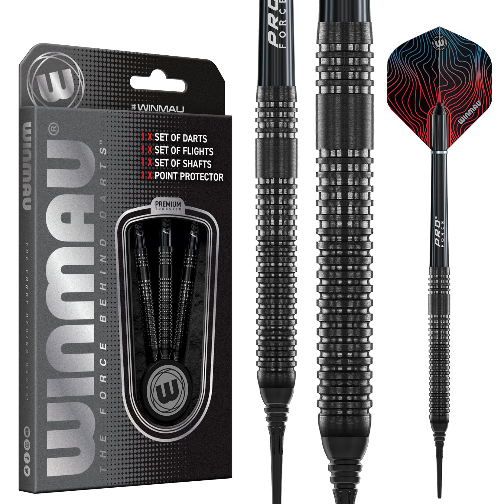 WINMAU Darts Solaris Pro 19 g Barril/21 g Peso total Juego de dardos profesionales de punta blanda de tungsteno con aletas y varillas (varillas)