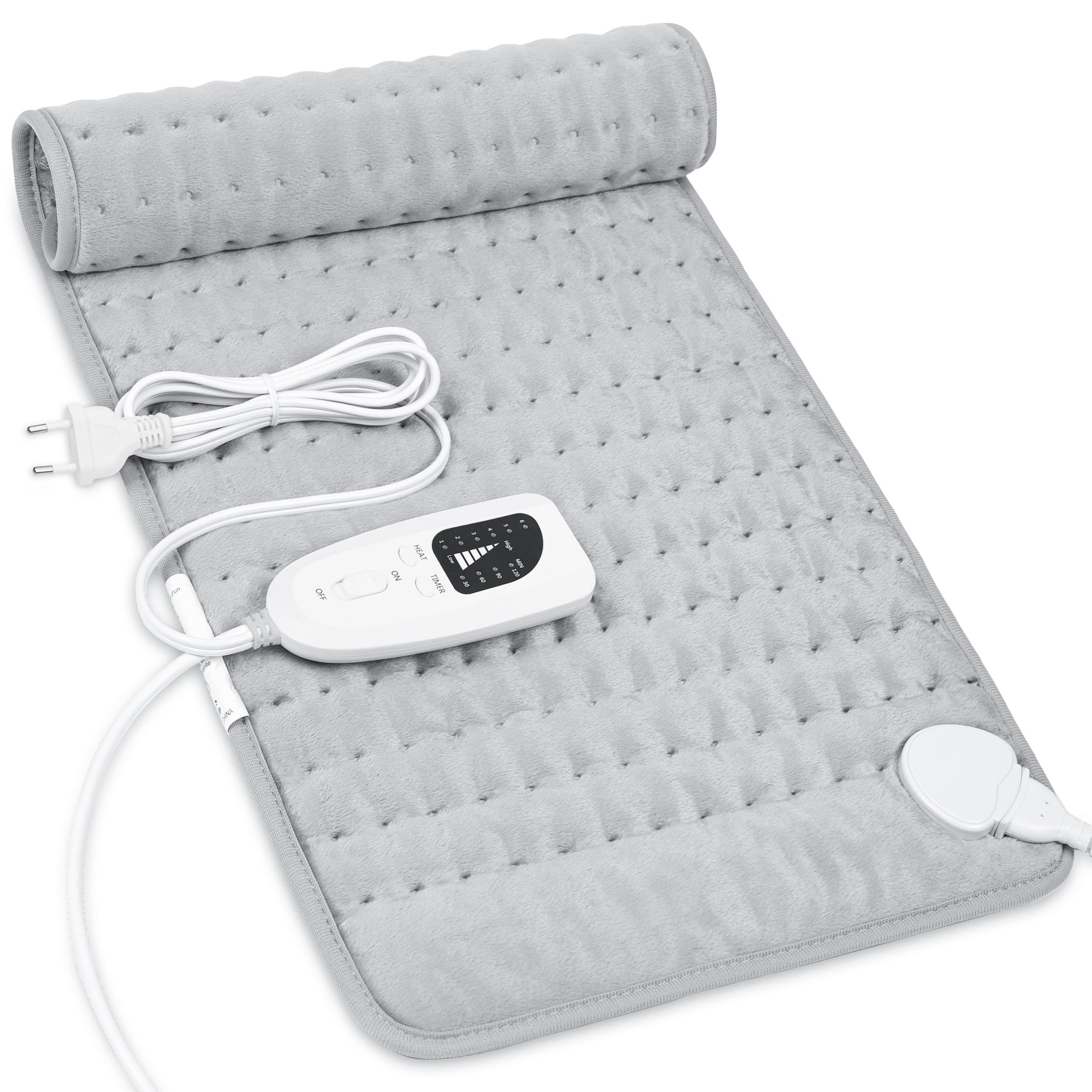 Manta Electrica Lumbar, Manta eléctrica para espalda, cuello, hombros y vientre con función de apagado automático, Franela Suave Gris claro, 30 X 60 cm