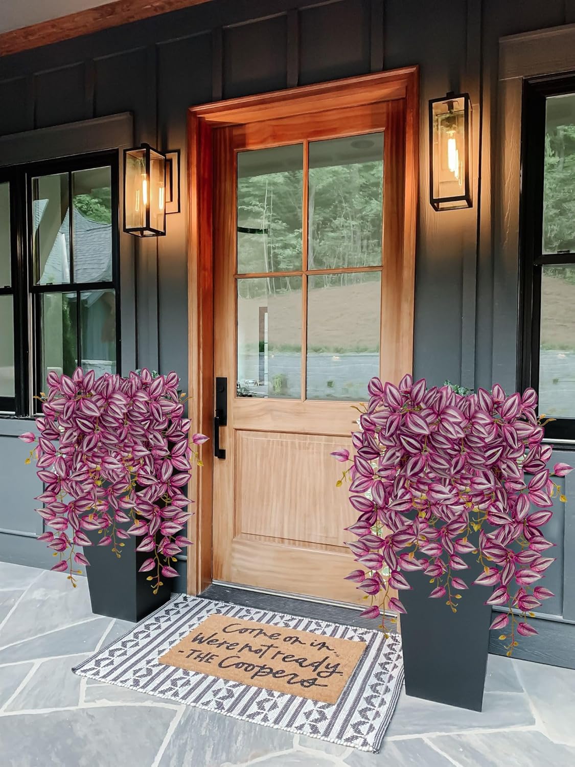 DILATATA Fake Hanging Plants Artificial Hanging Plants 26" Faux Wandering Jew Hanging Leaves Plants for Wall Shelf Home Indoor Outdoor Decor - 2 Pack - Image 7