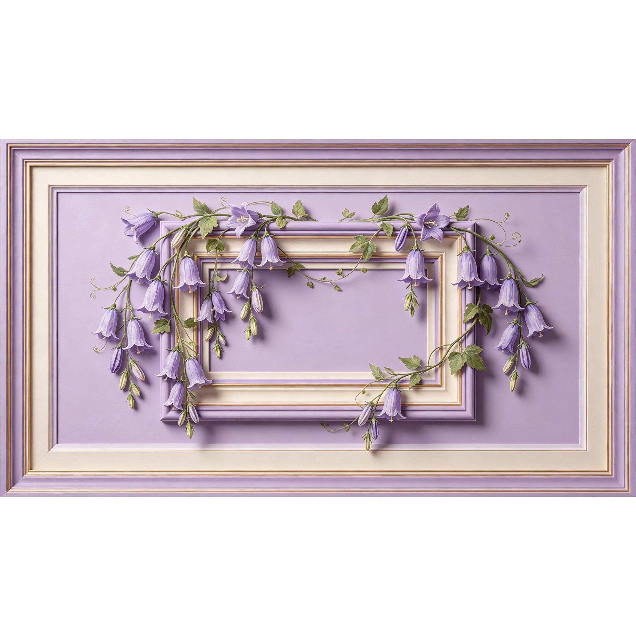 QZLITHOTIC 50x90cm3D Framed Wall Art， Lavender Bellflower Botanical Relief SelfAdhesive Mural， WaterActivated Peel & Stick Fabric Decor Wall Decal for Bedroom Living Room