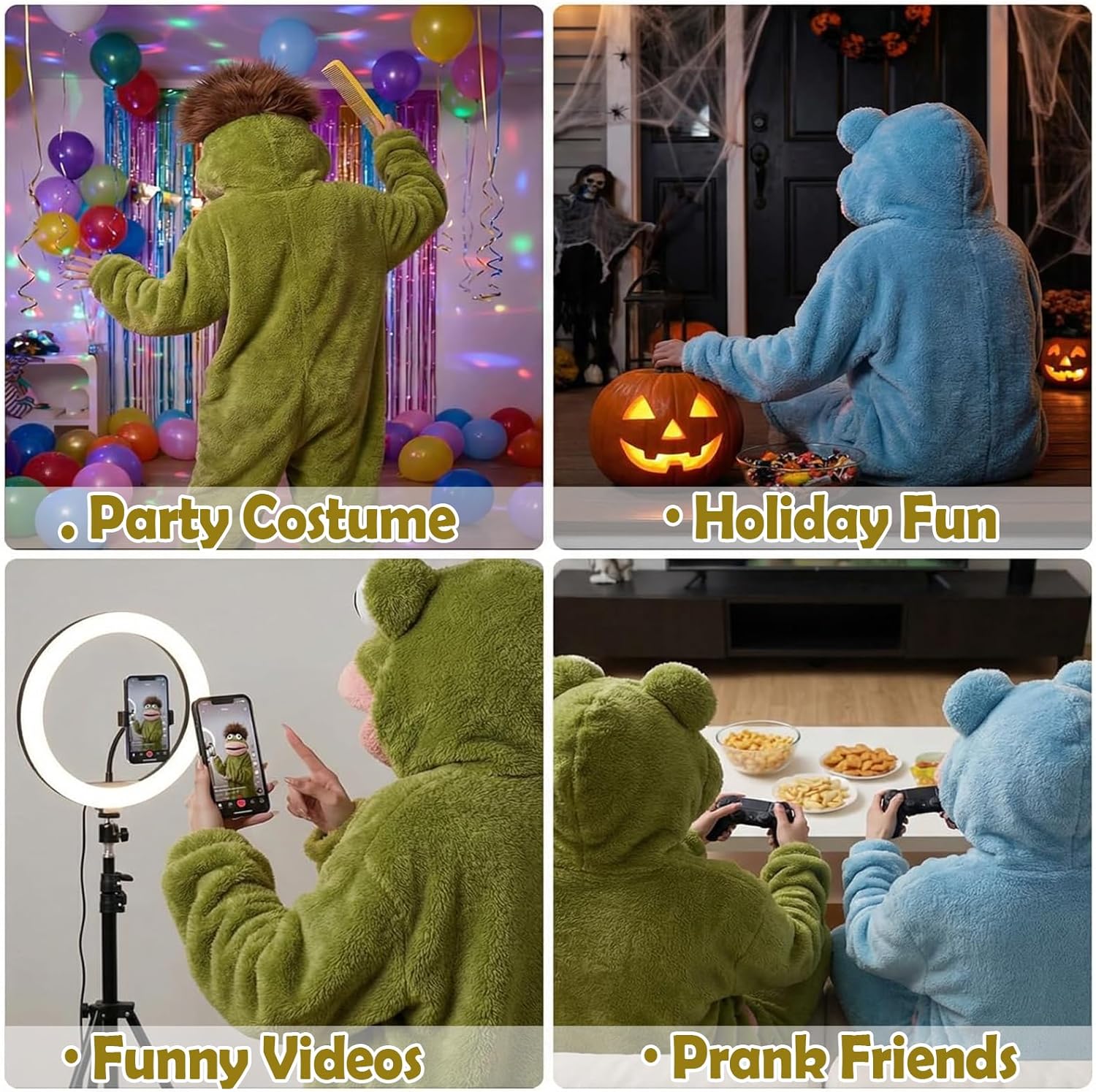 Silly Onesie Green Plush Monster Onesie Pajamas, Wearable Big Mouth Creature Blanket Hoodie, Adult Cozy Sleeping Bag Costume