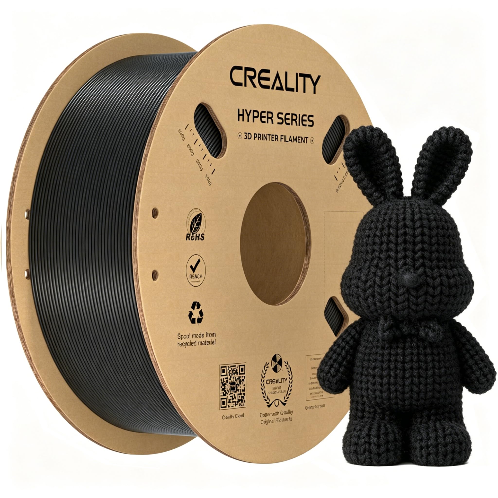 Creality Hyper PLA Filament 1.75mm 1KG(2.2lbs), High Speed PLA 30-600mm/s Rapid 3D Printer Filament, Dimensional Accuracy +/-0.02mm, Fit Most FDM 3D Printers, Black