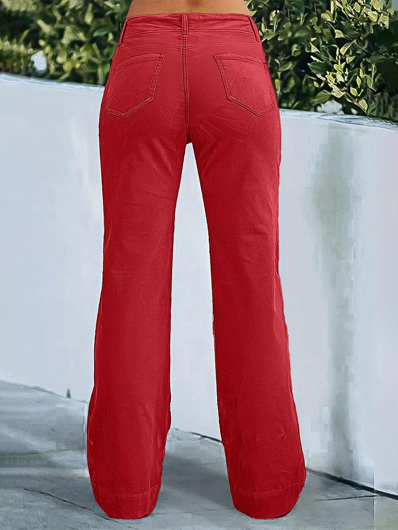 Flamingals Women's Wide Leg Pants for Women Mid Waist Dress Flare Straight Leg Corduroy Pants Workout Jeans Trendy