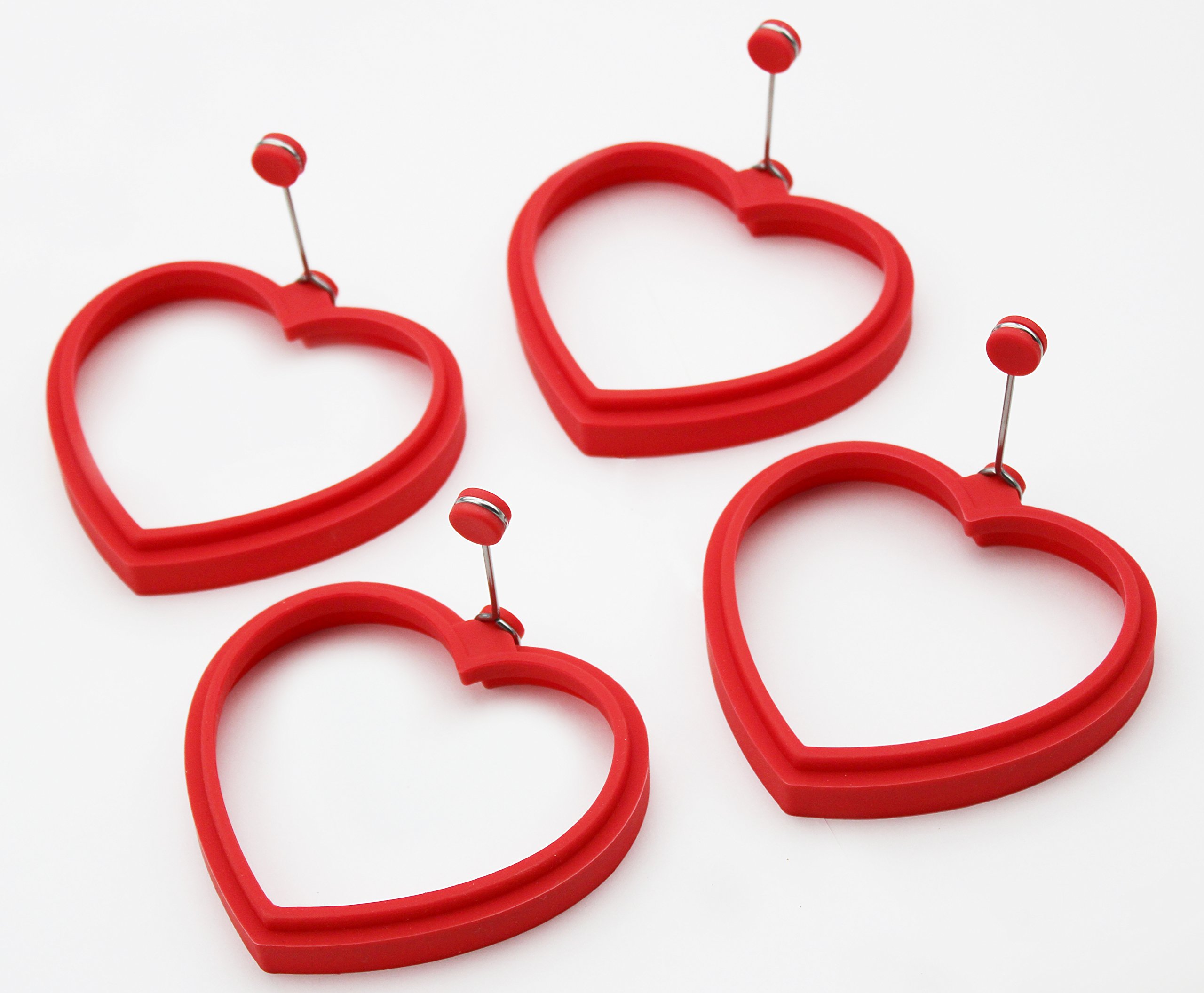 Molde para anillo de huevo y panqueques en forma de corazón, silicona reutilizable, rojo, formas perfectas para el desayuno de los niños (paquete de 4)