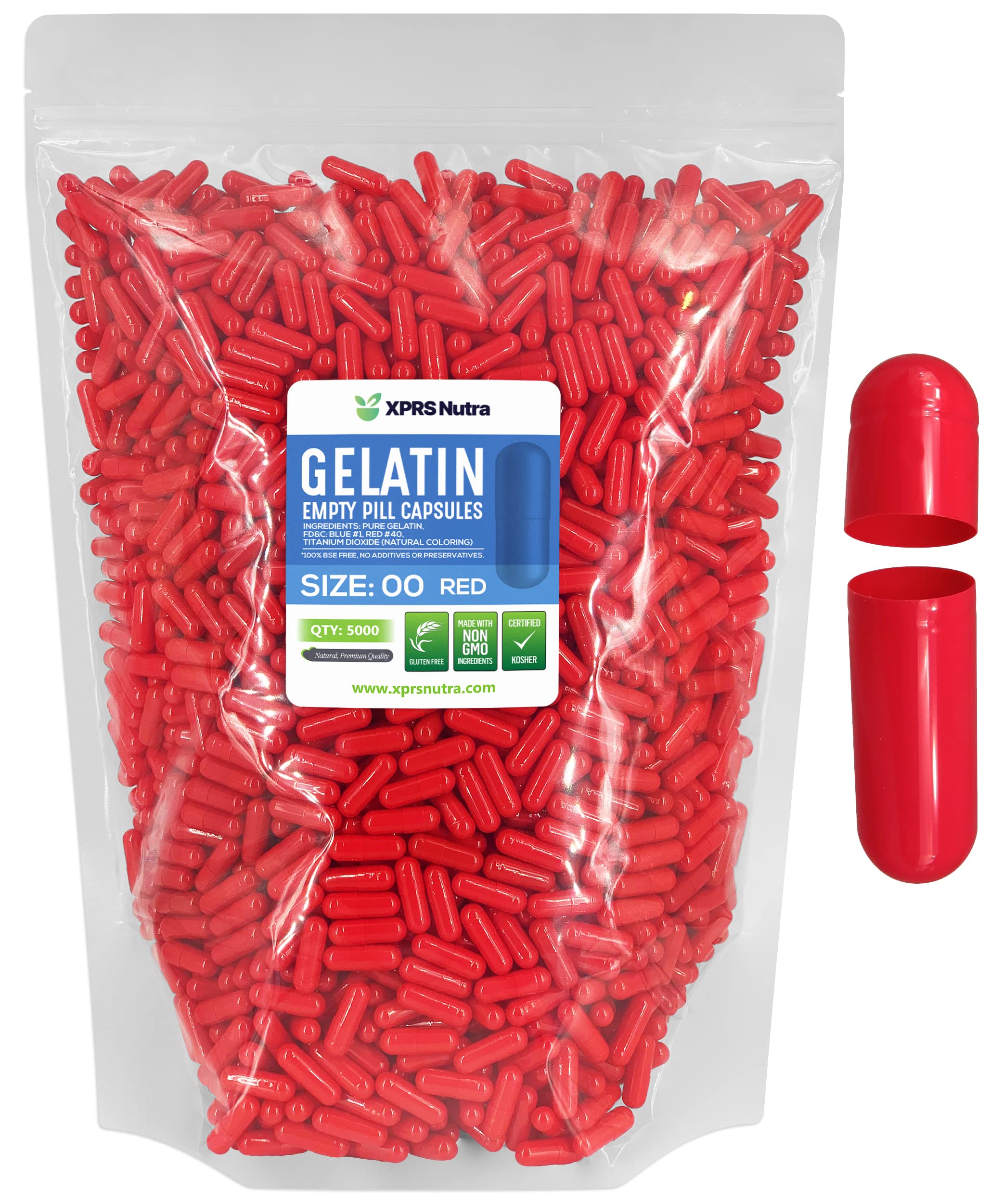 XPRS Nutra Size 00 Empty Capsules - 5000 Count Empty Gelatin Capsules - Pills DIY Capsule Filling - Fillable Pill Gel Caps for DIY Supplements (Red)