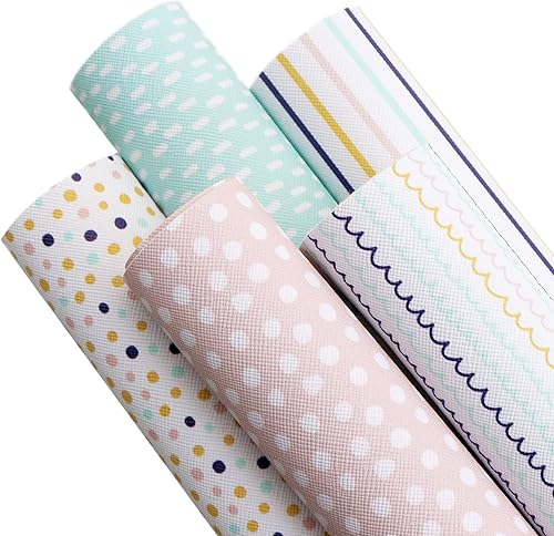 Miniatura 2 de David accessories Hojas de tela de piel sintética con rayas de puntos, tipo de tela de cuero sintético, surtido de 5 piezas de 7.7 x 12.9 pulgadas