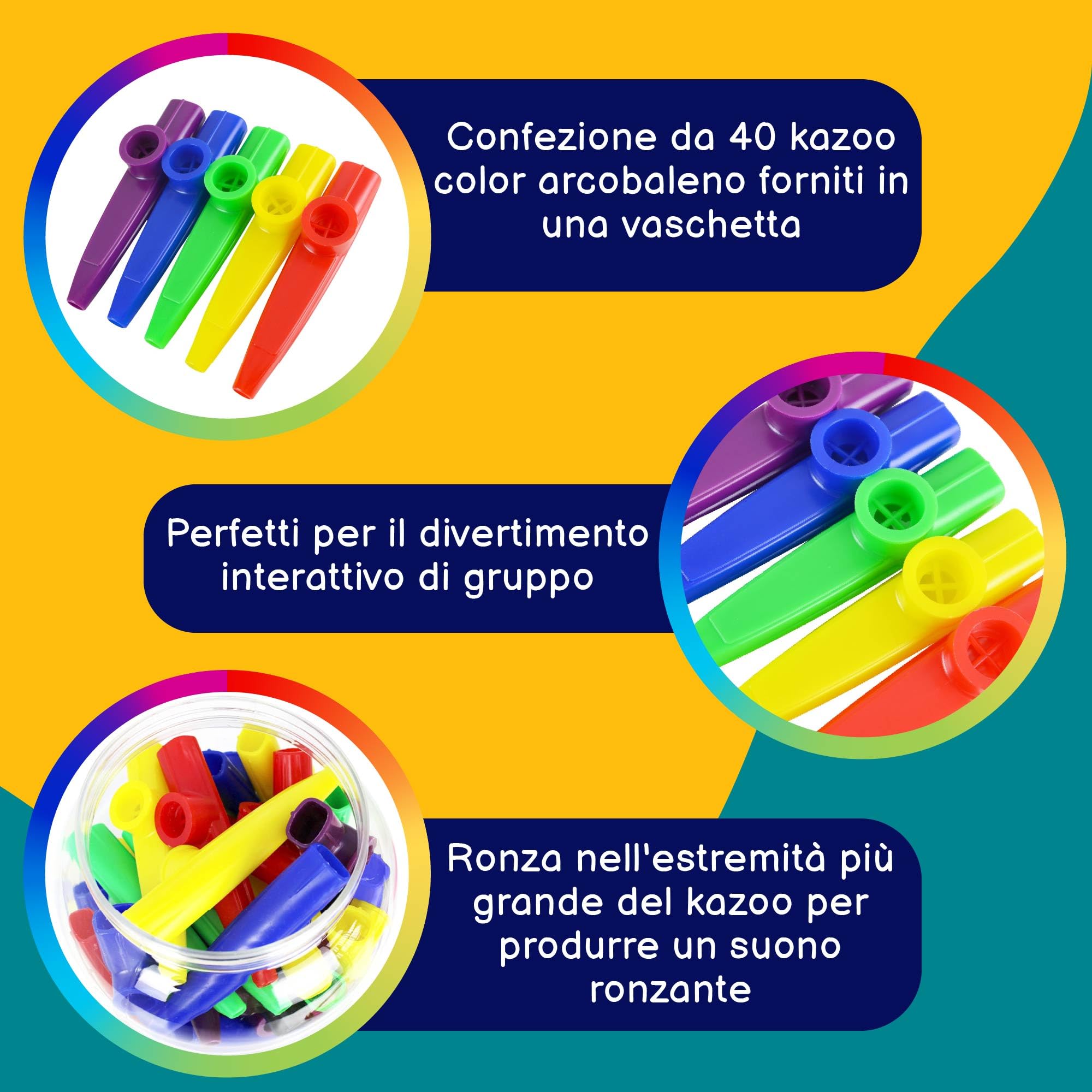 A-Star Kazoo in plastica multicolore - Confezione da 40 pezzi - In vaschetta di plastica con maniglia per il trasporto