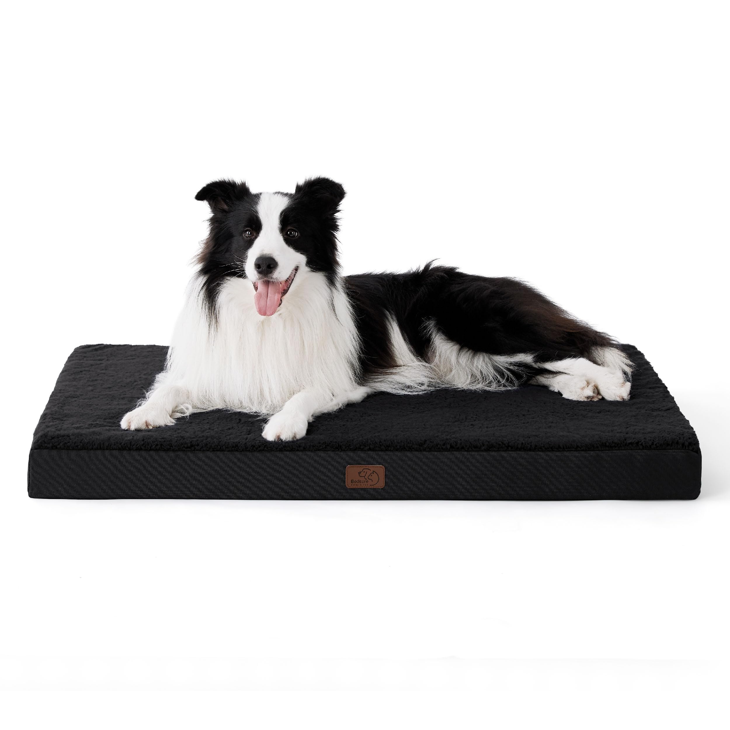 Bedsure Cuscino per Cane Gande - Materassino per Cani Taglia Grande Interno Cuscino Cane Sfoderabile Lavabile 91x69x7.6 cm, Nero