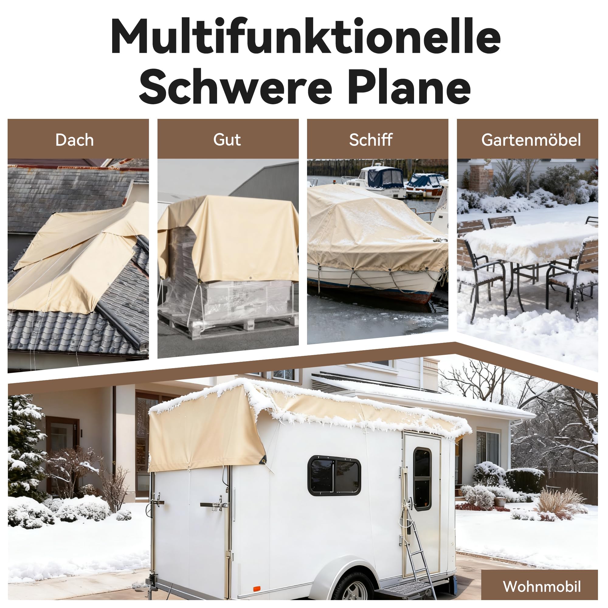 Schwere Plane 3x4m - 210g/m² wasserdicht, reißfest, UV-beständig ，mit Ösen, allwetterfest - Verstärkte Abdeckplane für Gartenmöbel, Pool, Holz, Camping & BAU
