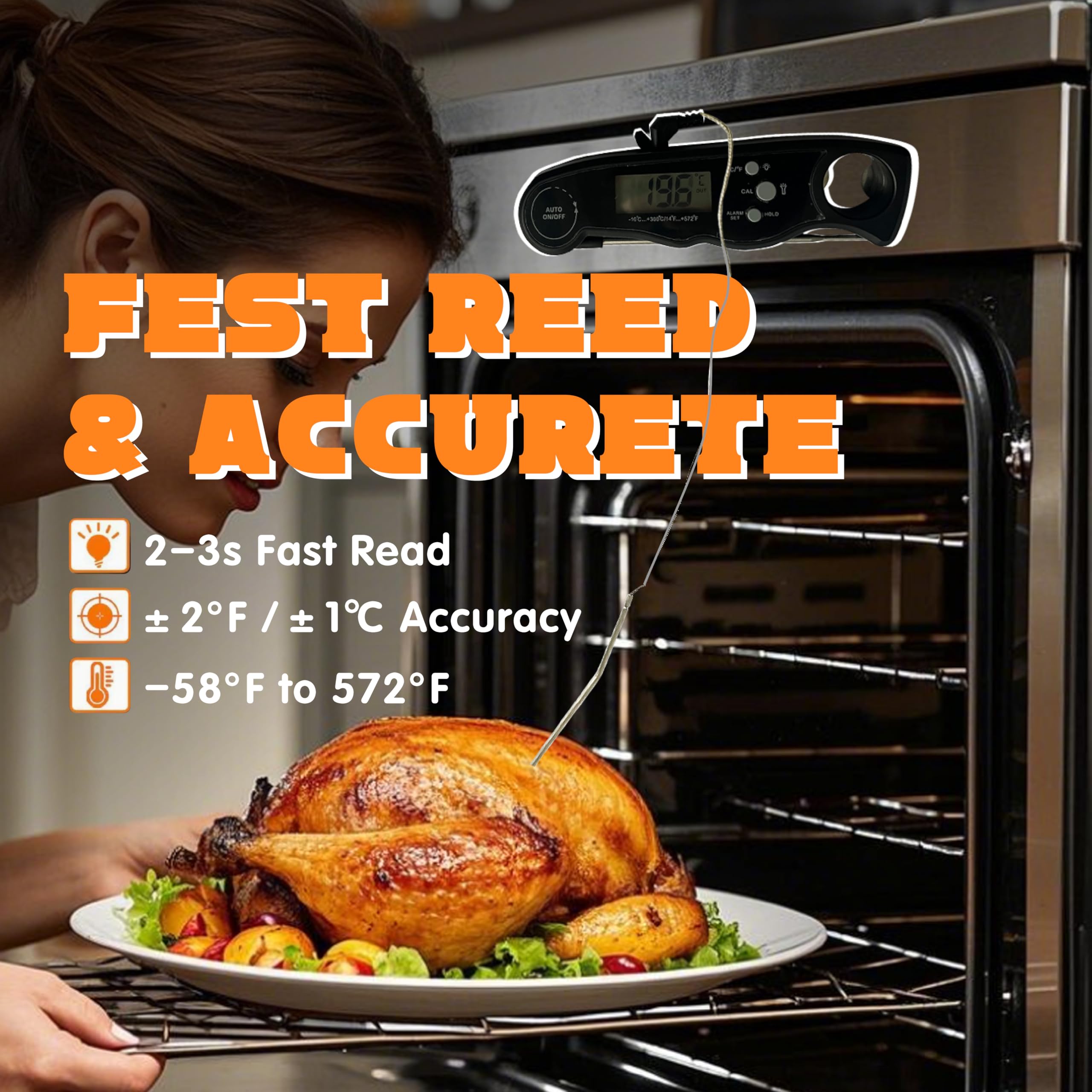 Digital Meat Thermometer with Dual Probe – Instant Read BBQ Thermometer for Grill, Smoker & Oven | High-Accuracy Temperature Reading with Foldable Probe & Backlit Display for Perfect Steak & Turkey