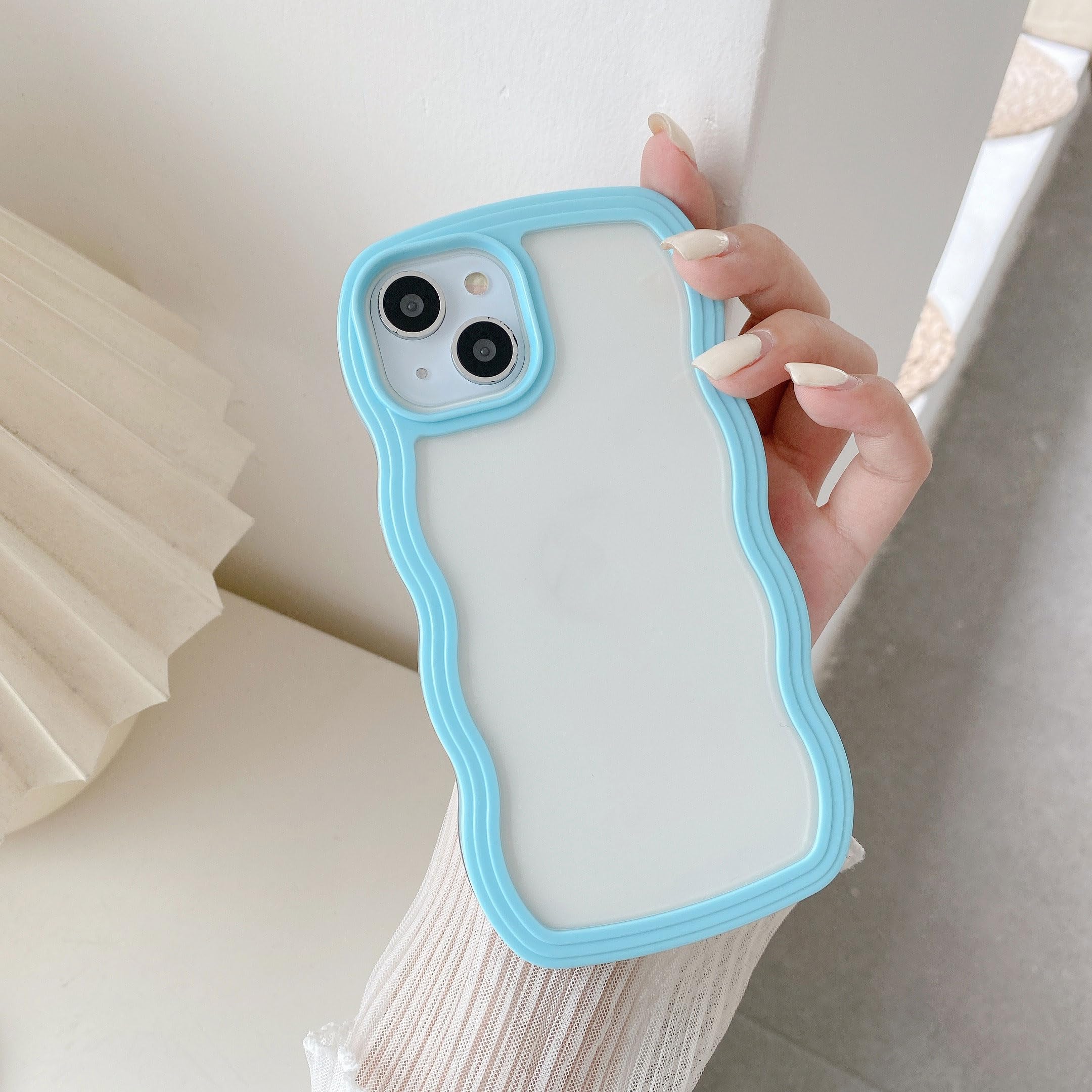 QLTYPRI Compatible with iPhone 16 Case, Cute Curly Wave Frame Clear Case for Girls Women, Transparent Soft Silicone TPU Bumper Shockproof Protective Cover for iPhone 16 - Pink — view 71
