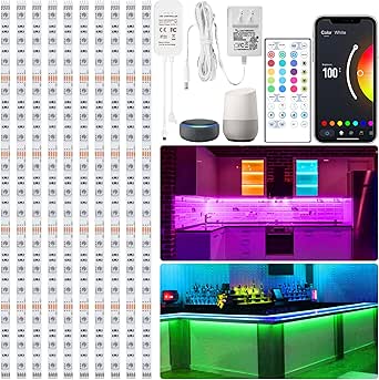 Maylit 10 PCS Smart RGB Under Cabinet Lights Kit with Alexa and Google Assistant Compatibility