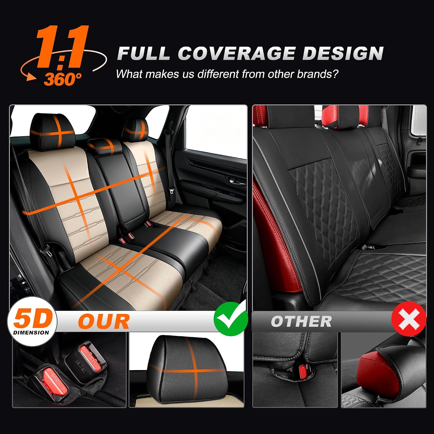 AOMSAZTO Custom Fit Seat Covers for Honda CRV 2023 2024 2025 2026 EX-L/EX/EX/LX/Sport/Touring/Hybrid/Trailsport Full Set Faux Leather Waterproof Car Seat Cushion (Black/Beige)